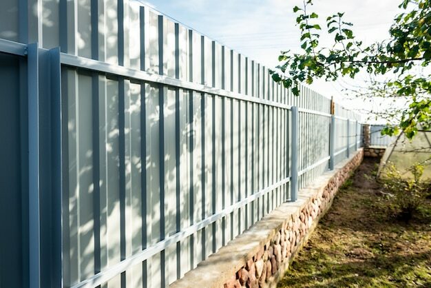 Installation de clôture grise à partir de profilé métallique